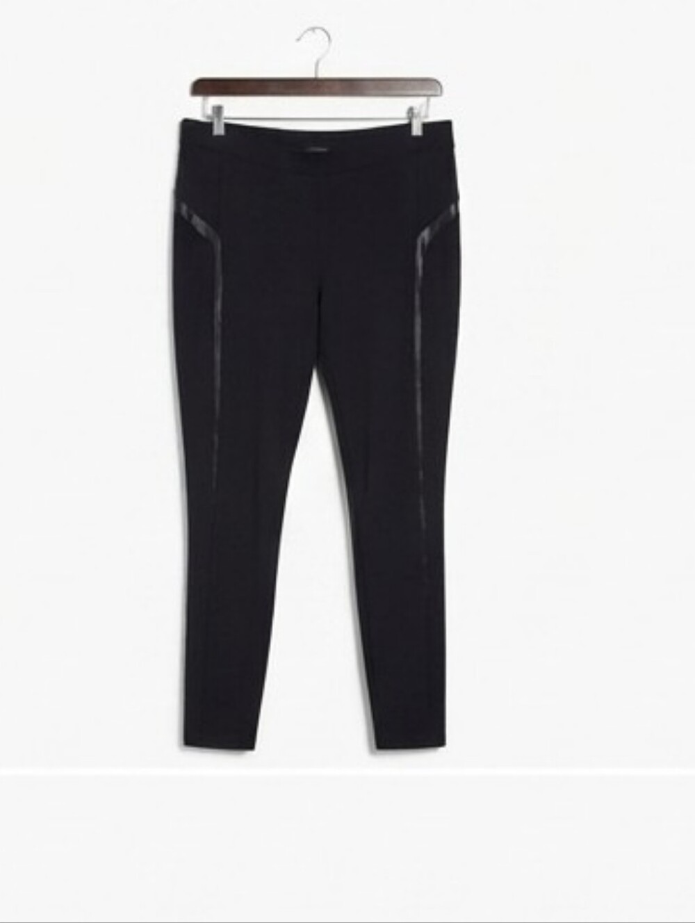Calvin Klein Women Black Ponte Leggings with Faux-Leather Trim